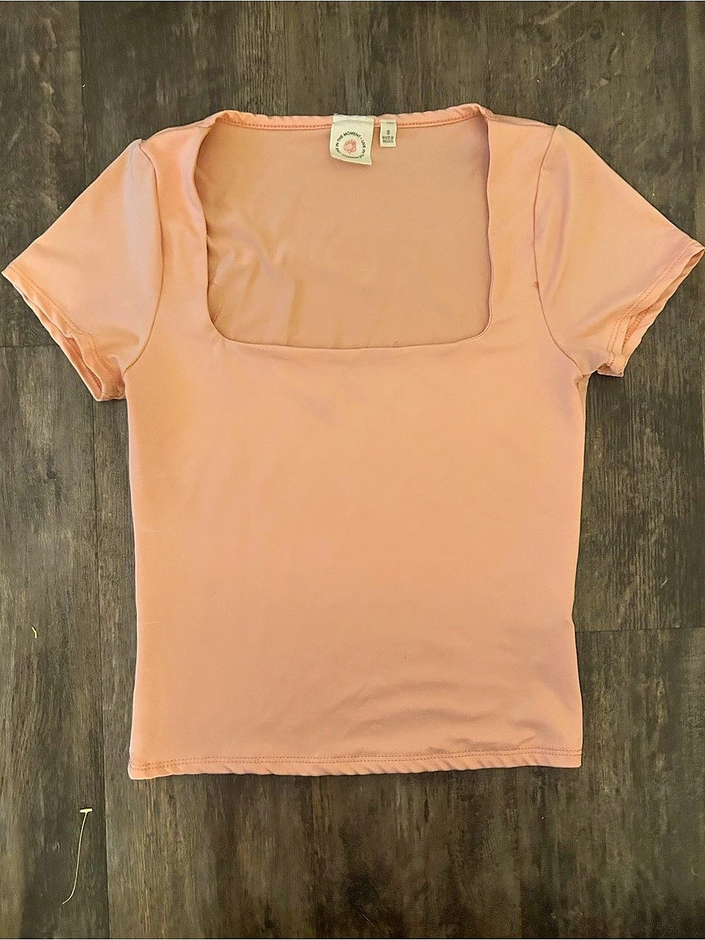 Live in the Moment Square Neck Short Sleeve Top In Peach
